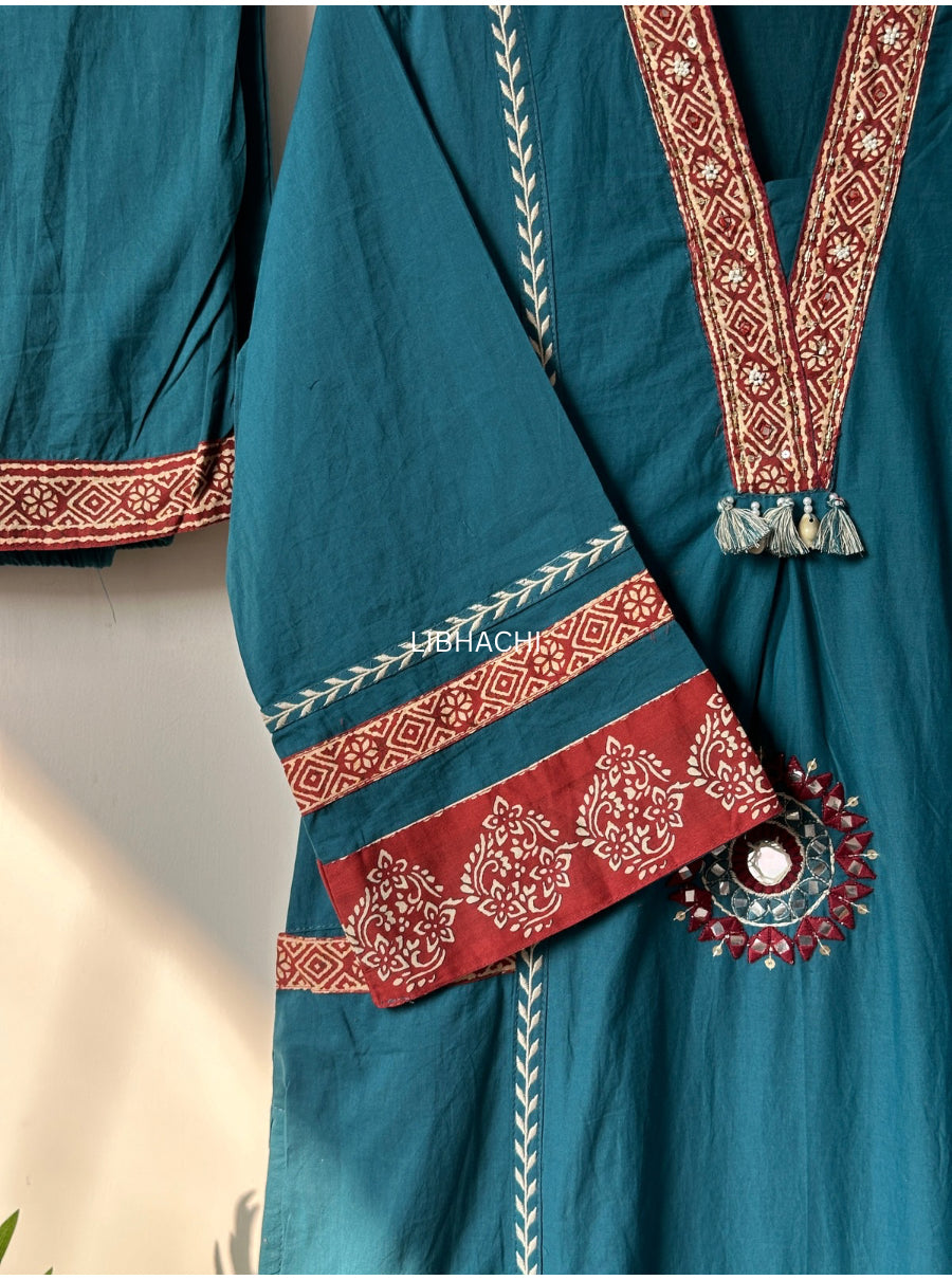Meher Teal Pocket Suit Set