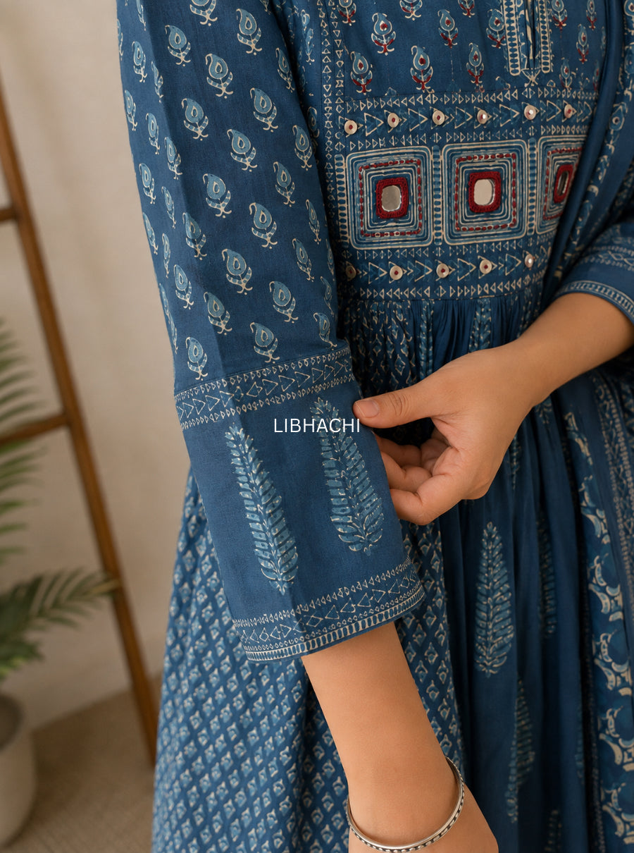 Neelantara Hand Block Anarkali Suit Set