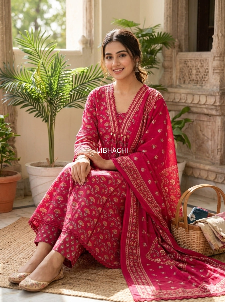 Pink Zariah Bloom Cotton Suit Set