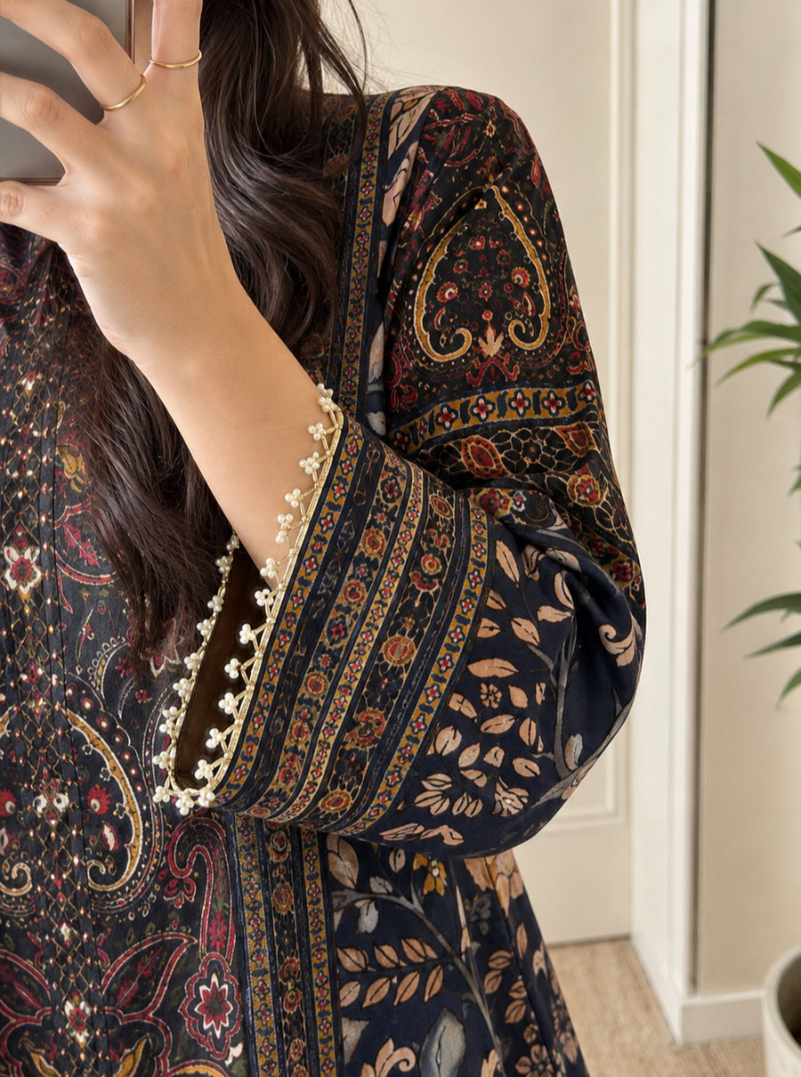 Indigo Paisley Crepe Co-ord Set