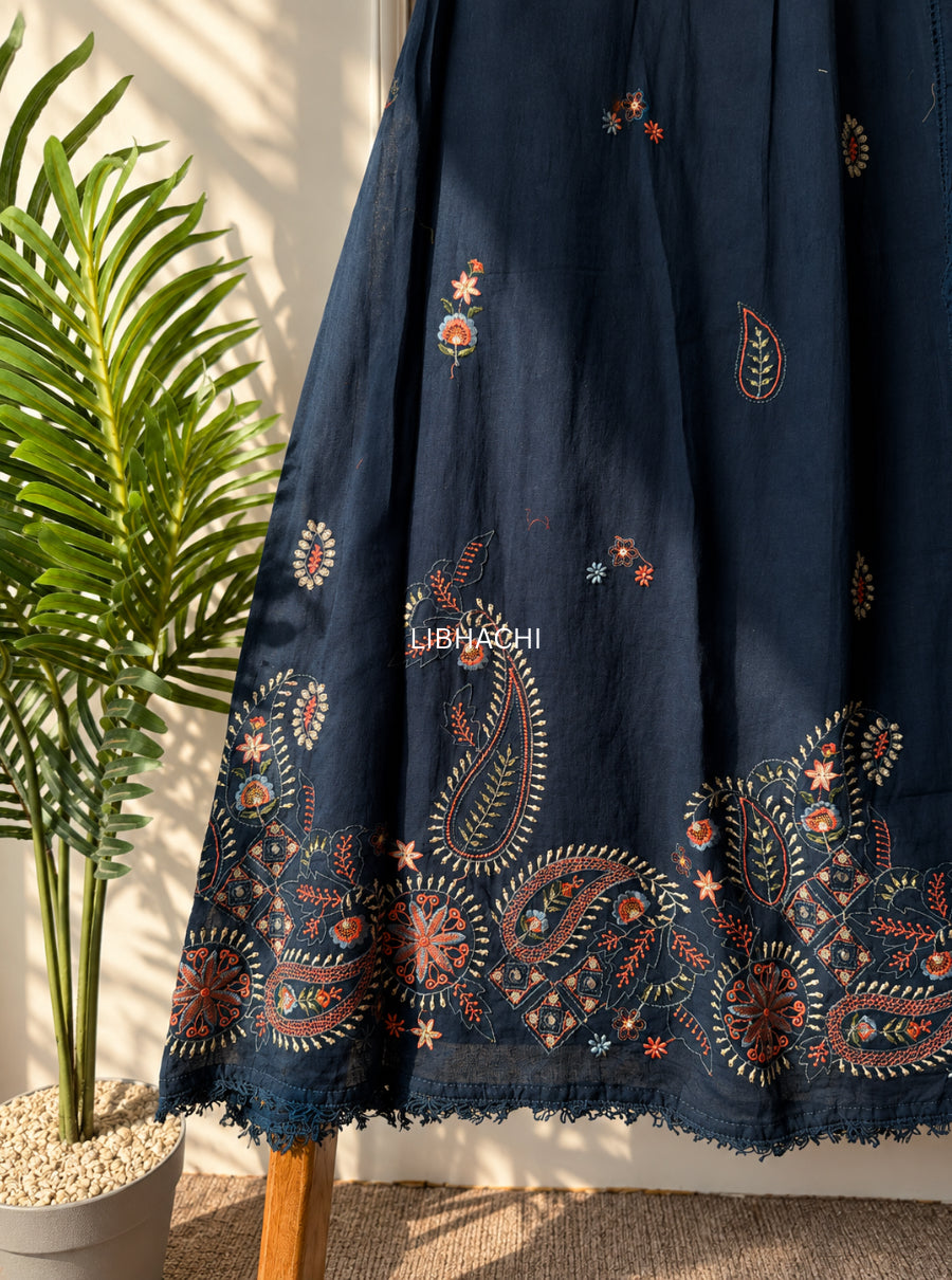 Raat Ki Mehfil — Embroidered Mulmul A-Line Suit Set