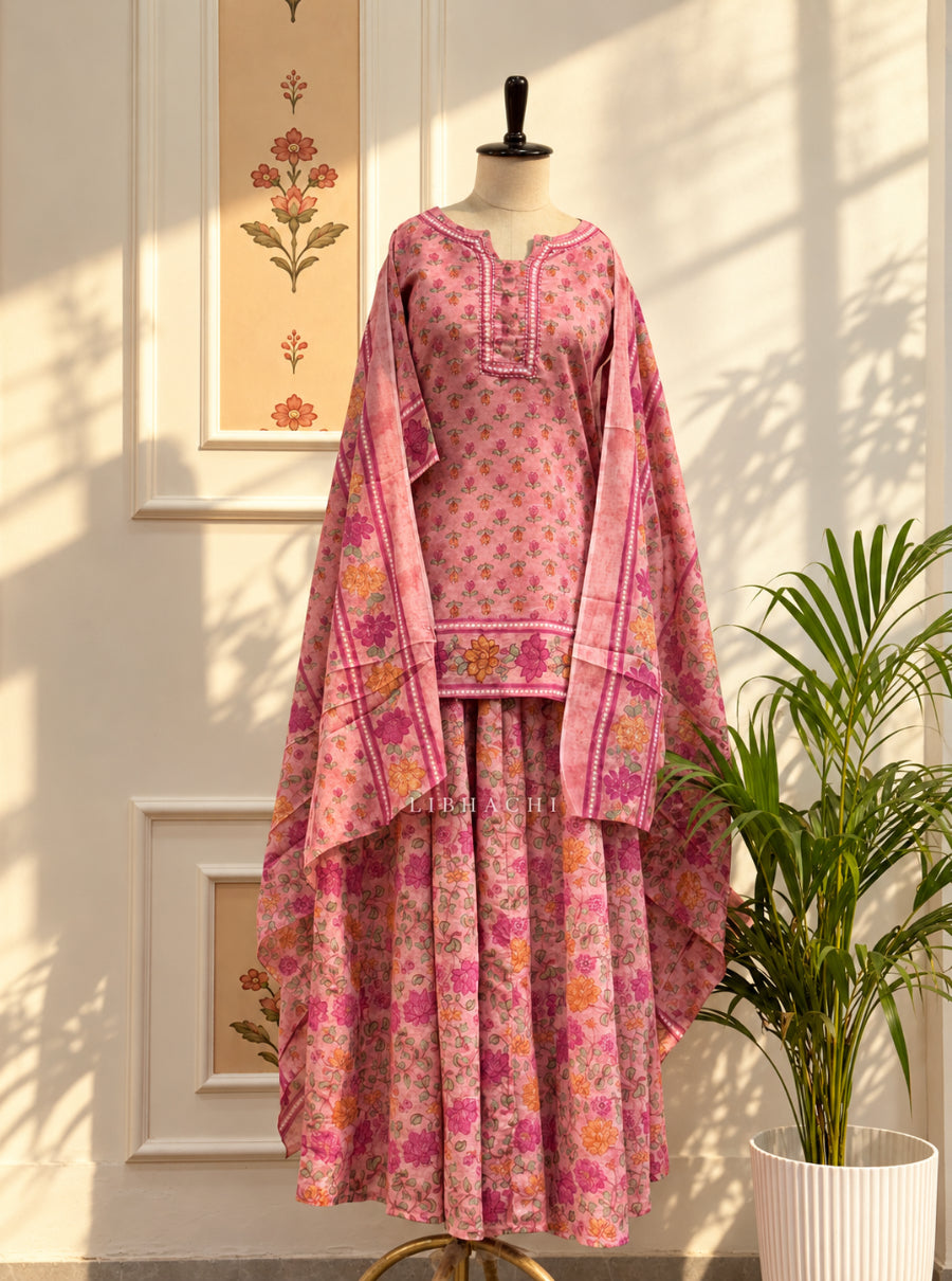 Gulbano — The Pure Mul Cotton Floral Skirt Set with Dupatta