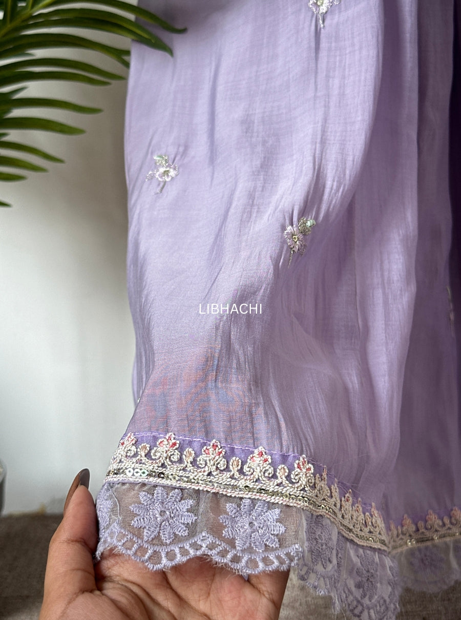 Lavender Peach Aura – Pure Mulchanderi Suit Set