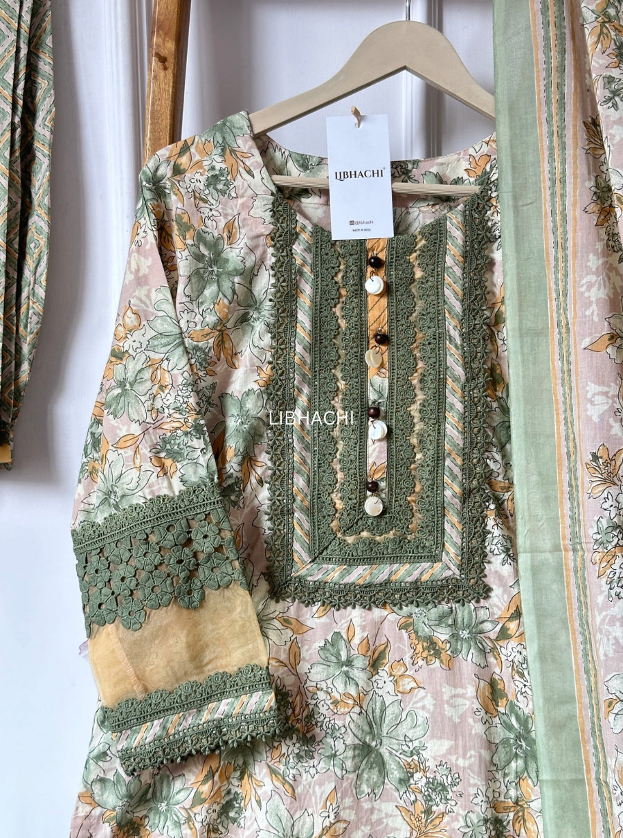 Sage green & rose pink pakistani suit set