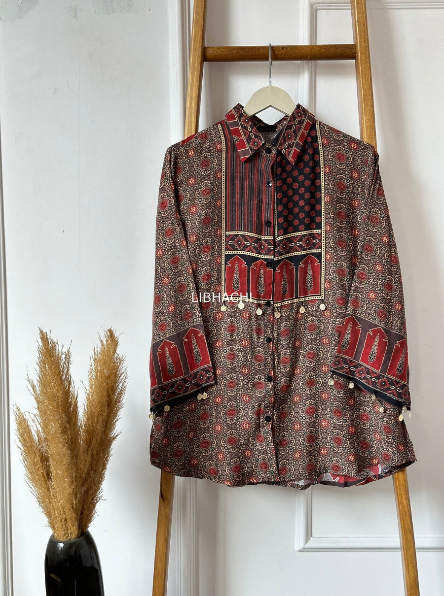 Ajrakh Printed Silk Tops