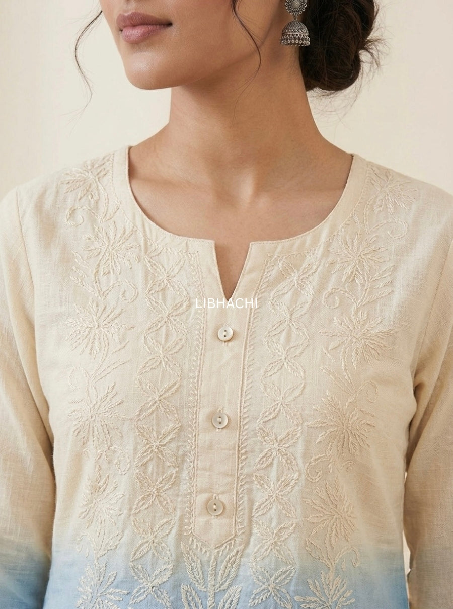 Ombre Chikankari Suit Set with Tie-Dye Dupatta