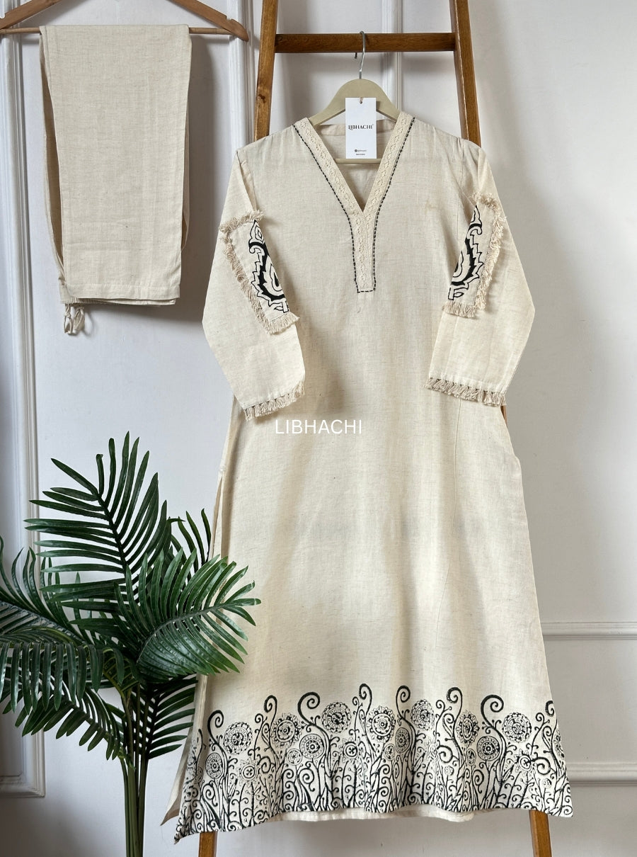 Ivory Hand-Block Printed Kurta Set