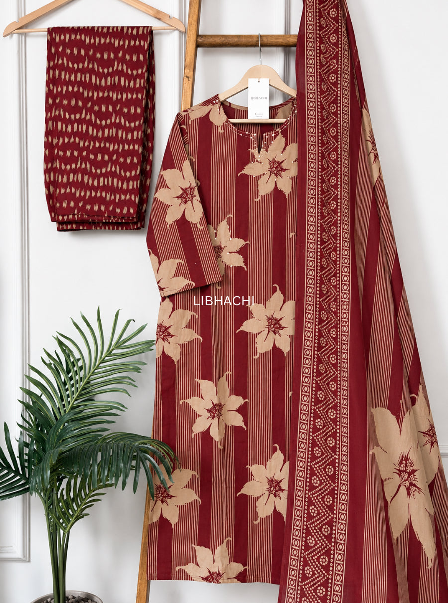Noor Floral Stripe Suit Set
