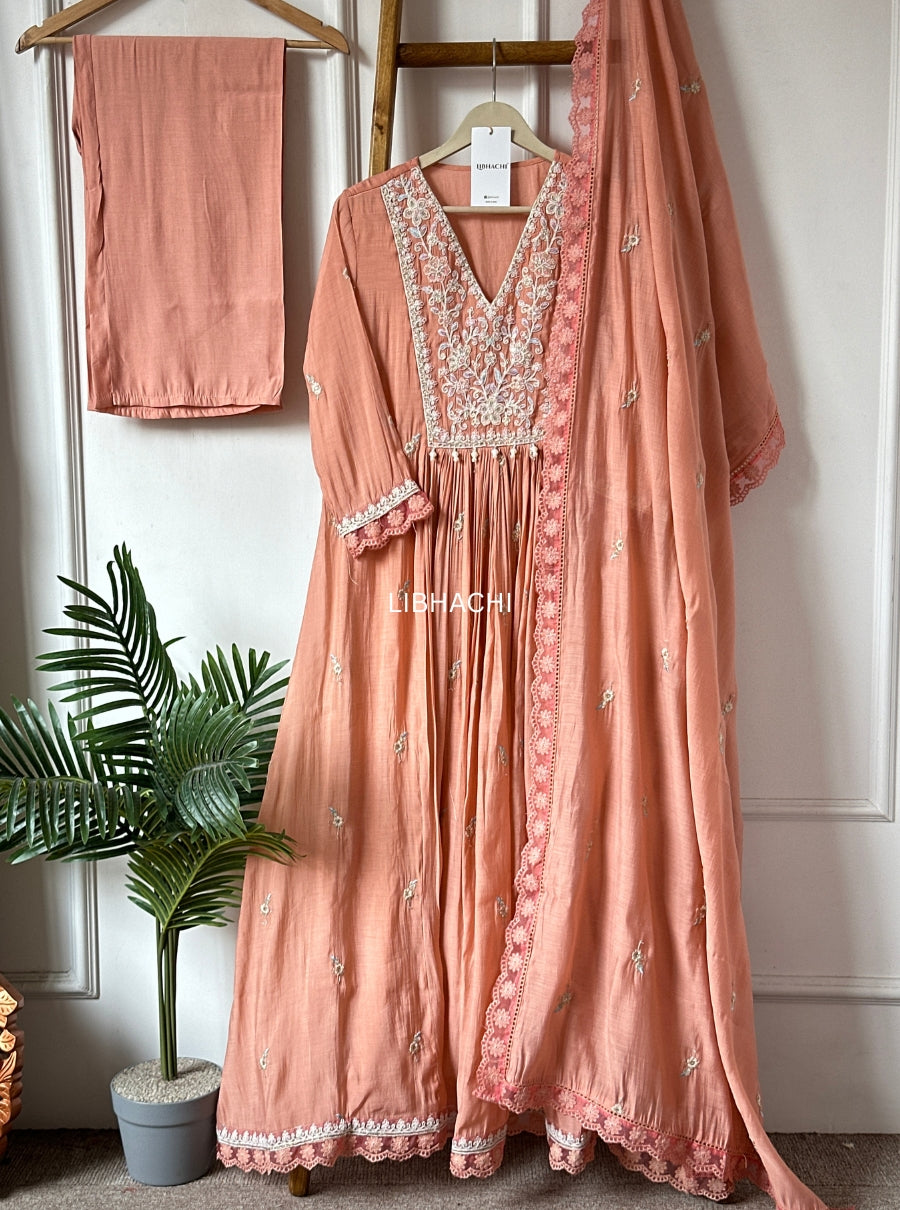 Lavender Peach Aura – Pure Mulchanderi Suit Set