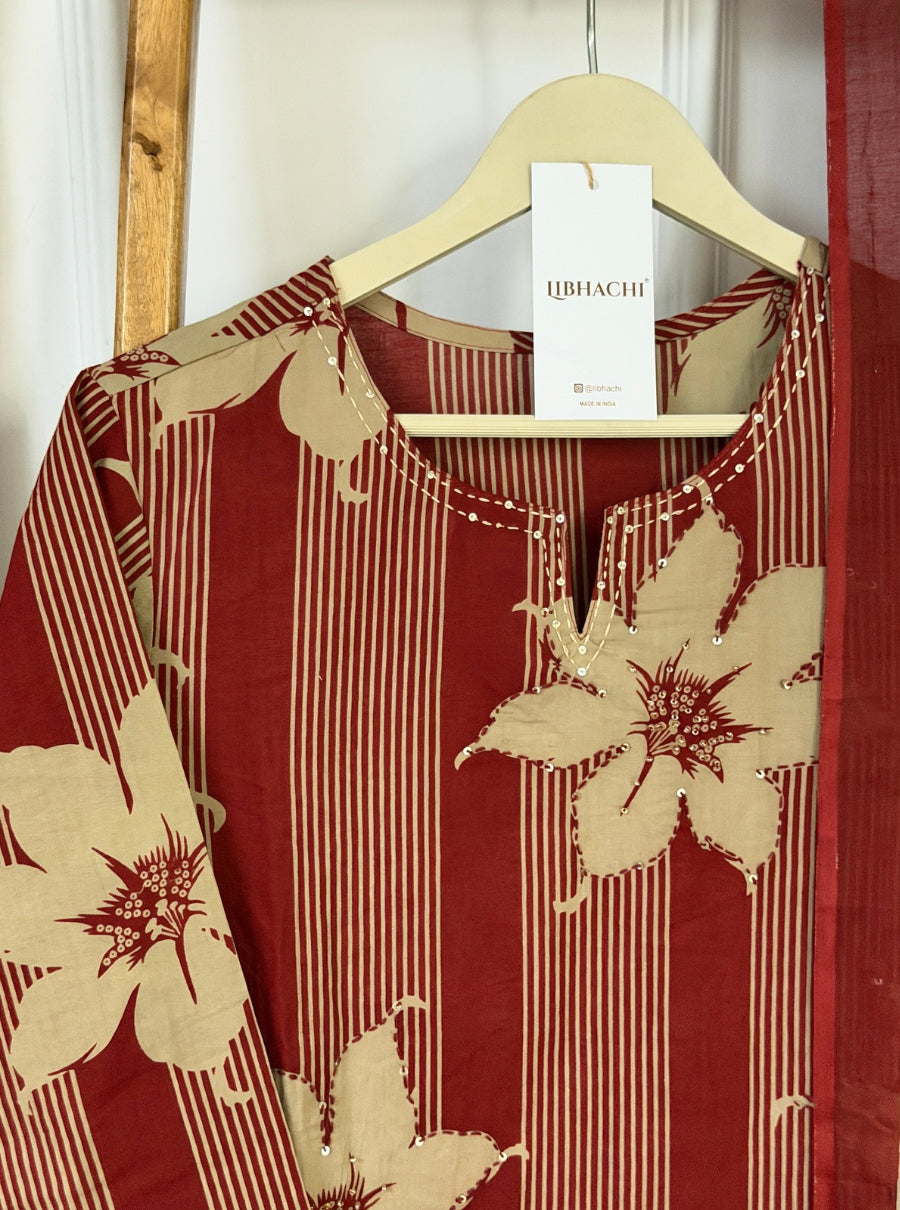 Noor Floral Stripe Suit Set