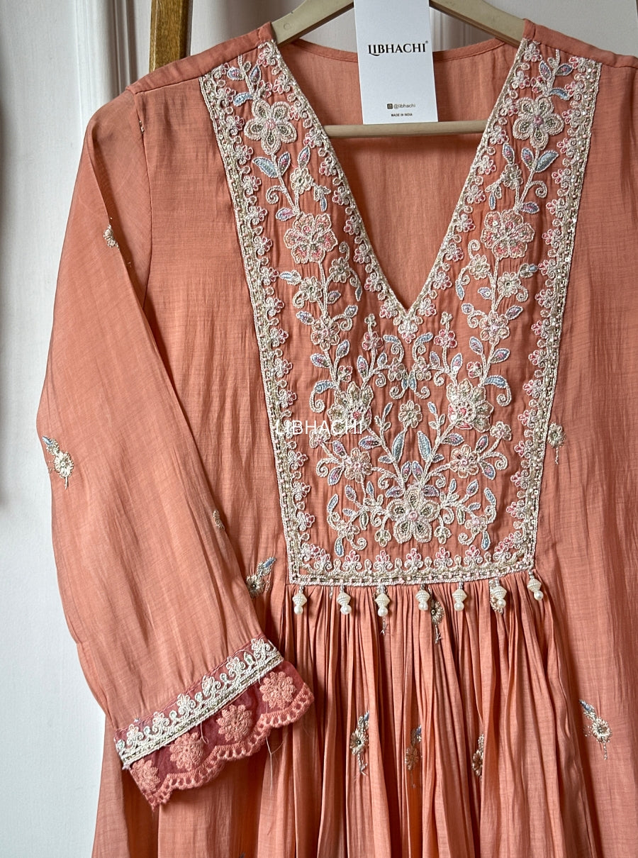 Lavender Peach Aura – Pure Mulchanderi Suit Set