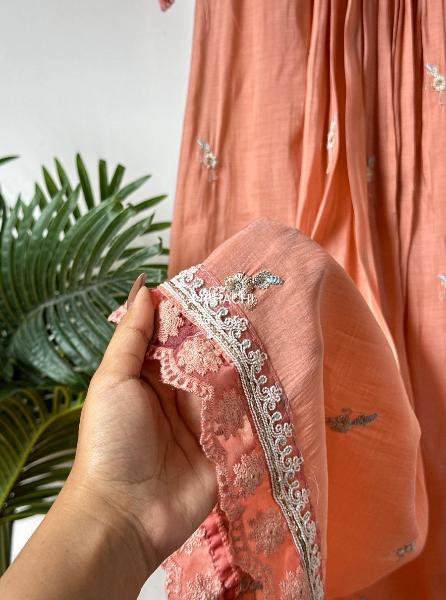 Lavender Peach Aura – Pure Mulchanderi Suit Set