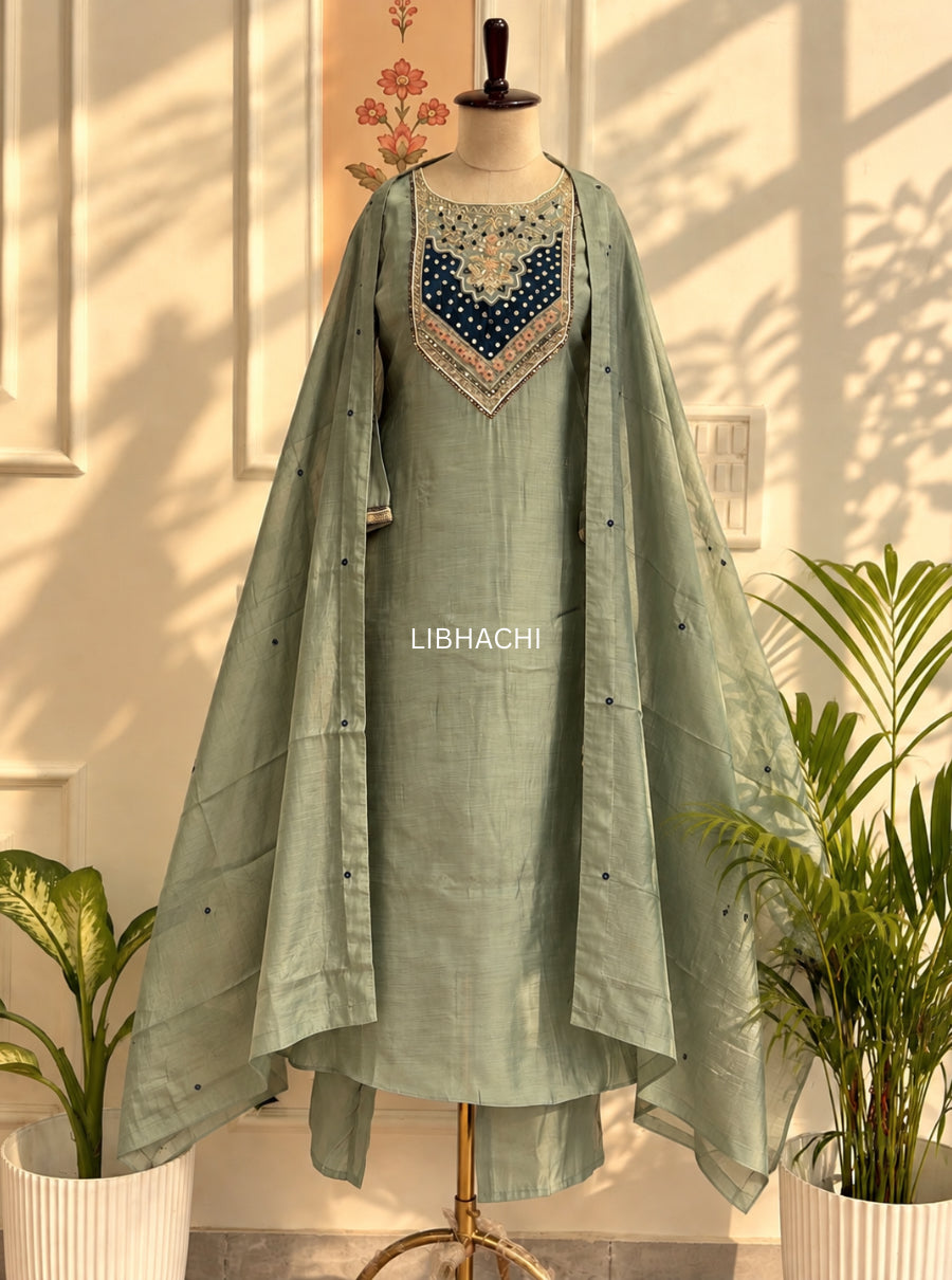 Morpankhi Mul Chanderi A-Line Suit SeT