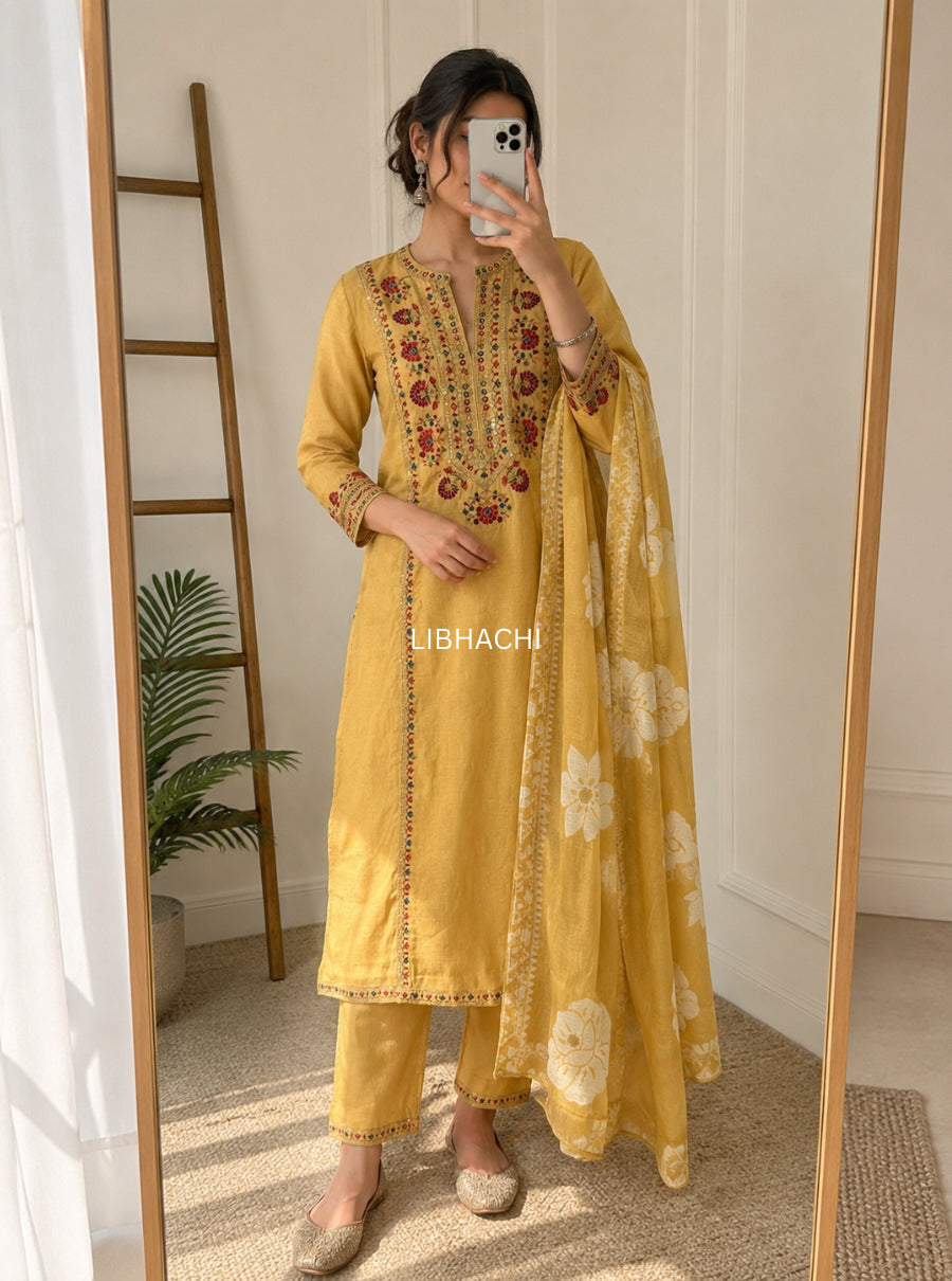 Kesari Heirloom Embroidered Cotton Suit Set