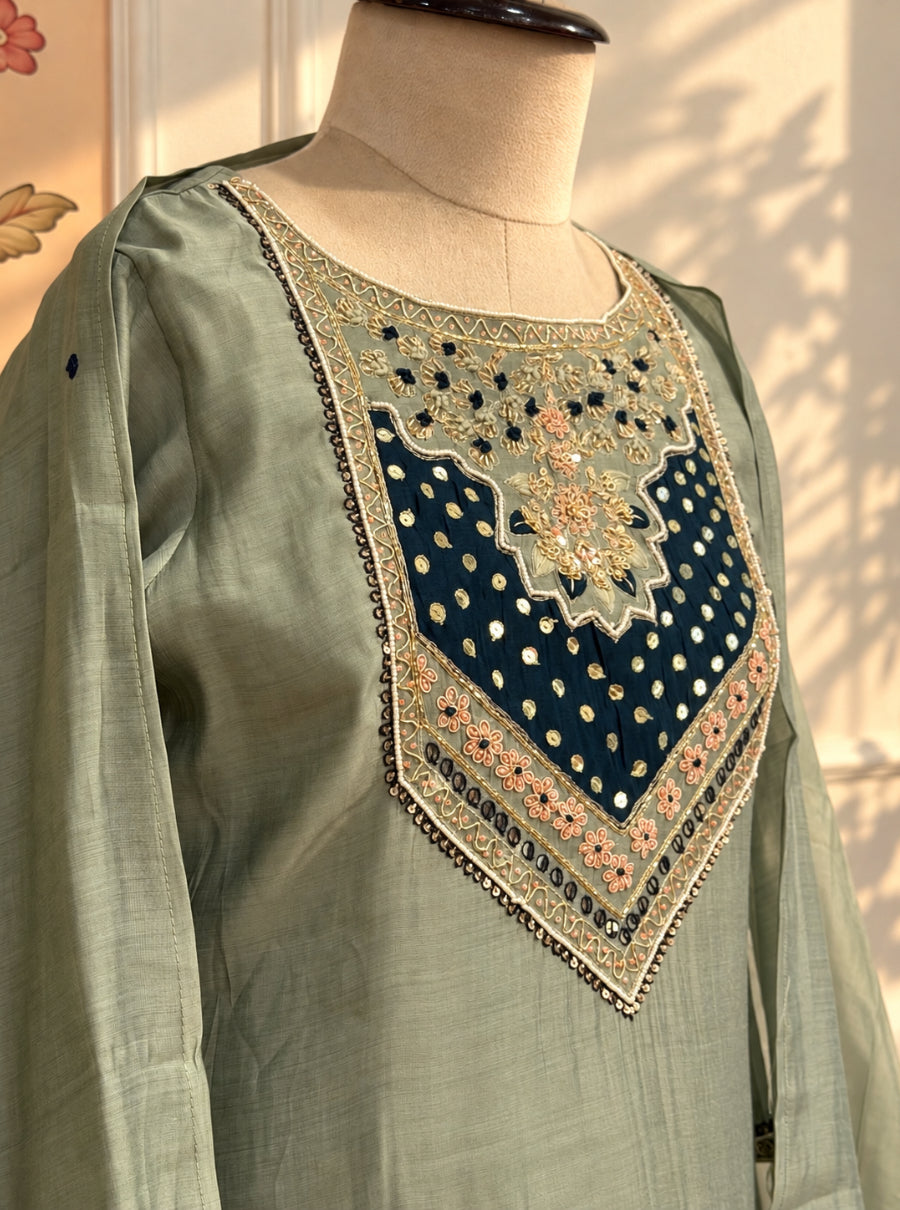 Morpankhi Mul Chanderi A-Line Suit SeT