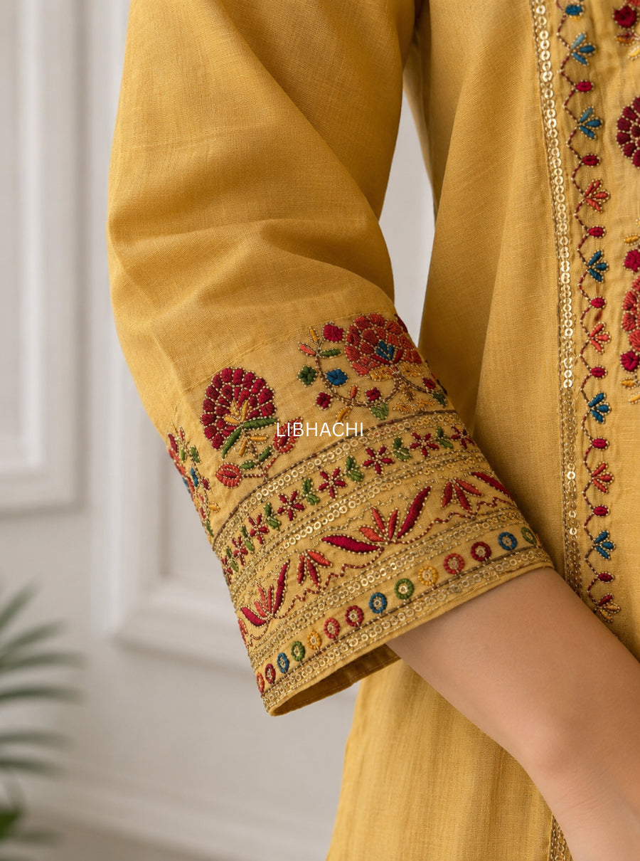 Kesari Heirloom Embroidered Cotton Suit Set