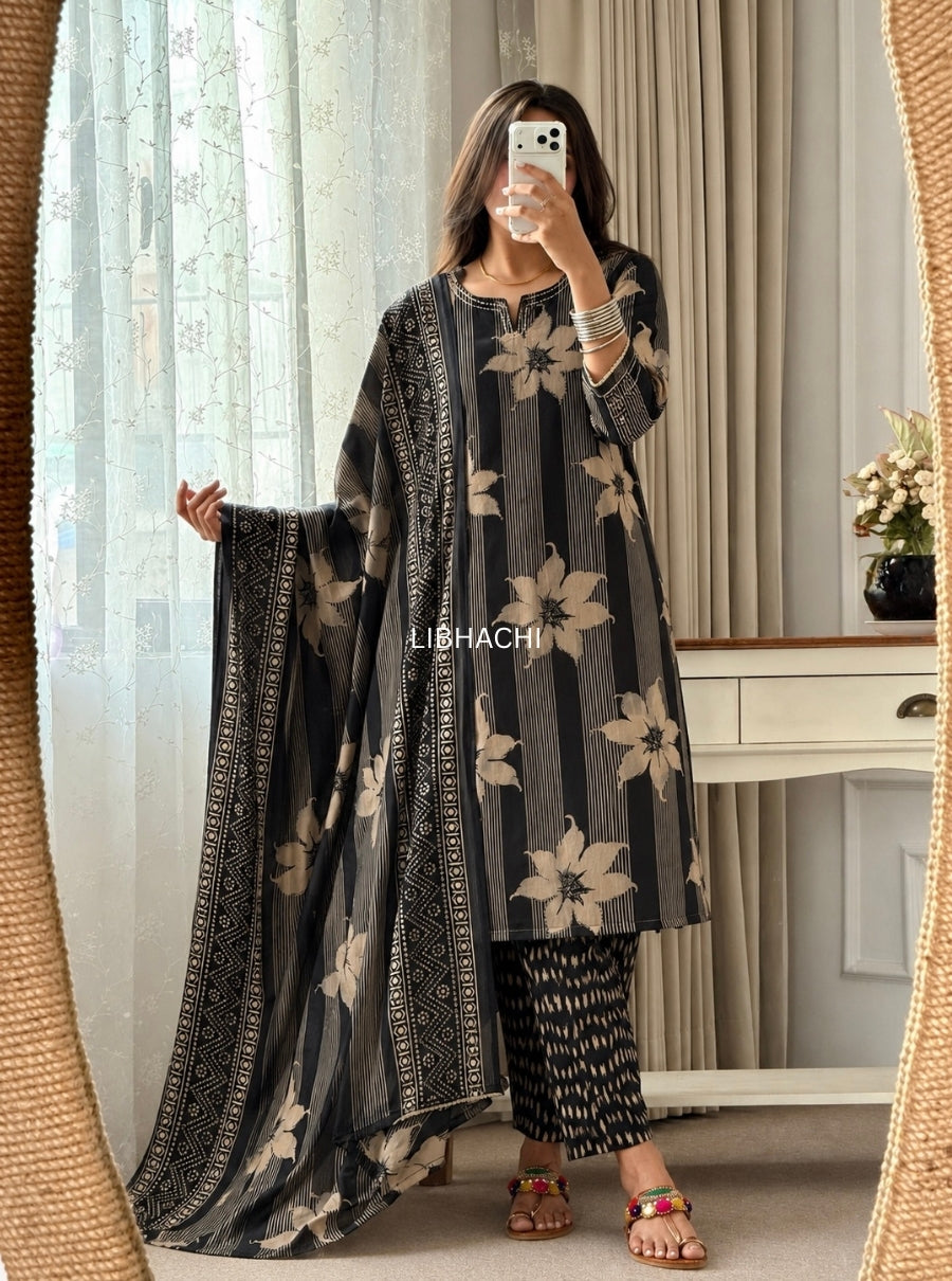 Noor Floral Stripe Suit Set