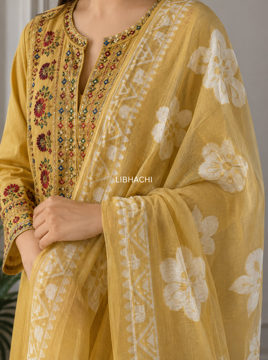 Kesari Heirloom Embroidered Cotton Suit Set