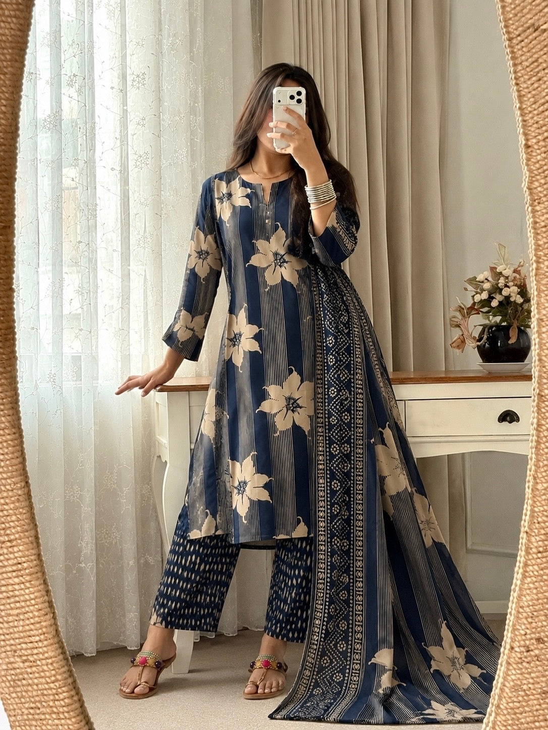 Noor Floral Stripe Suit Set