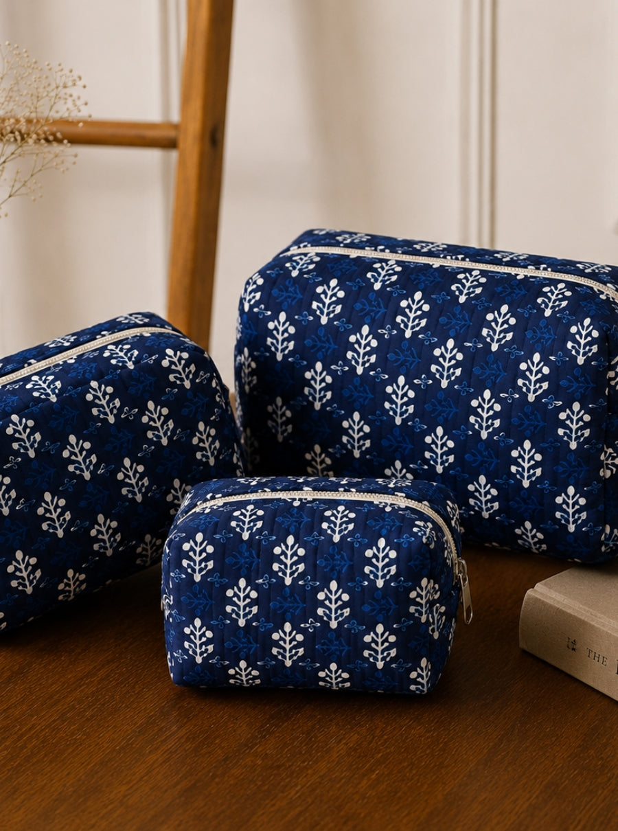 Midnight Bloom Hand Block Toiletry Pouch