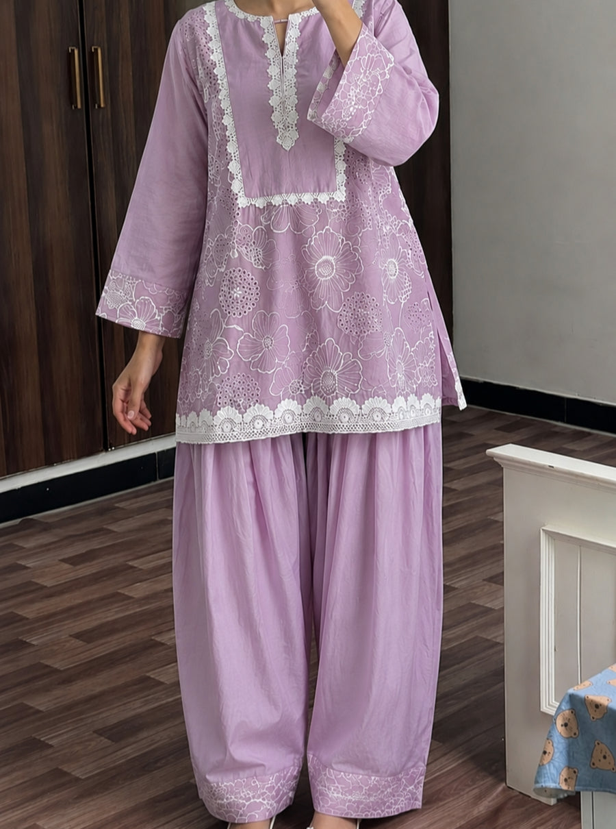Lavender & Sage Garden Mul Chanderi Farshi Set
