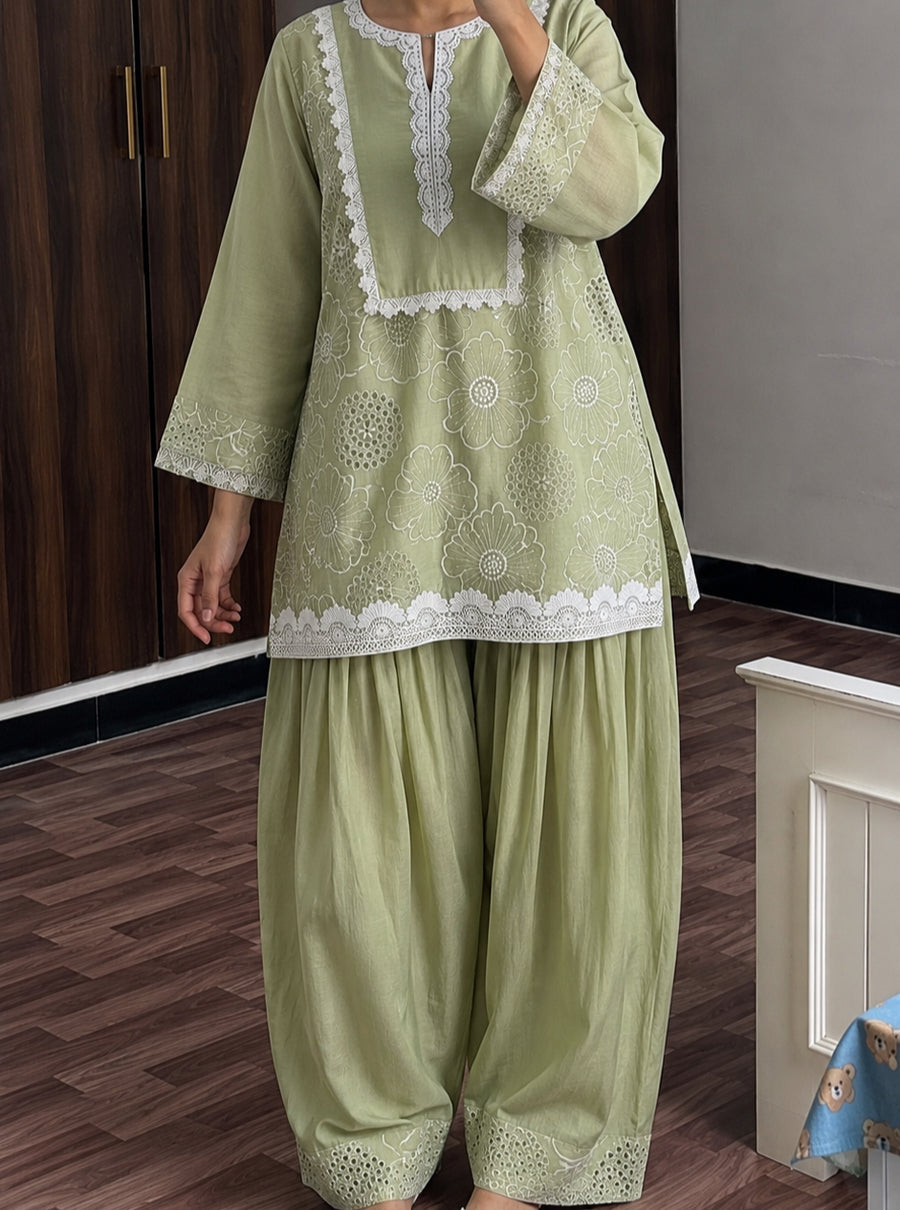 Lavender & Sage Garden Mul Chanderi Farshi Set