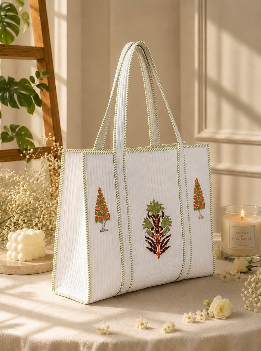 Gulmohar Handblock Quilted Tote Bag