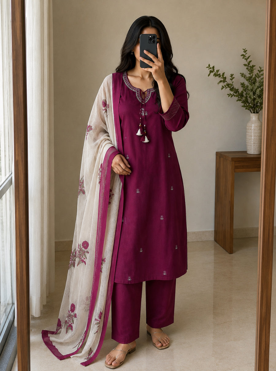 Mulberry Bloom Kota Doria Suit Set