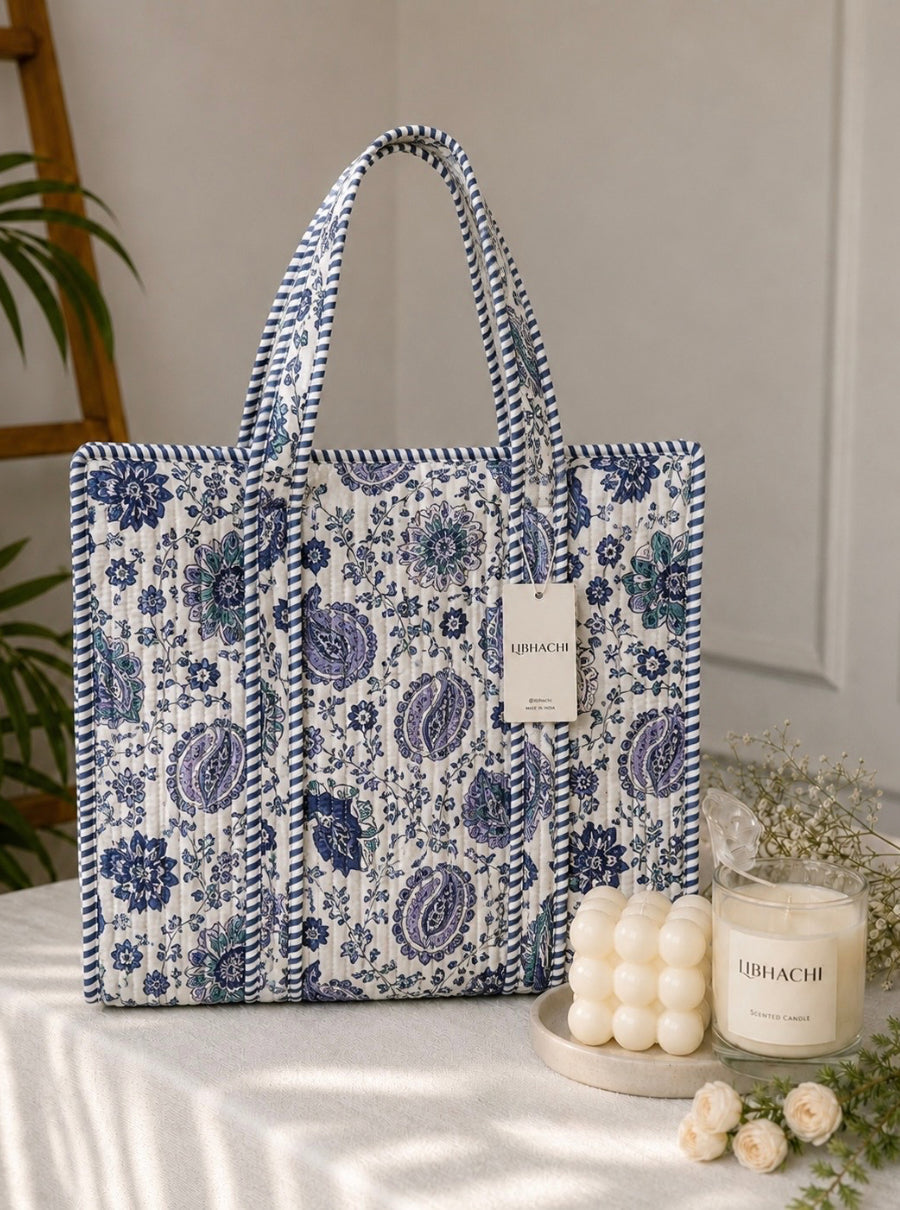 Midnight Paisley Quilted Tote Bag