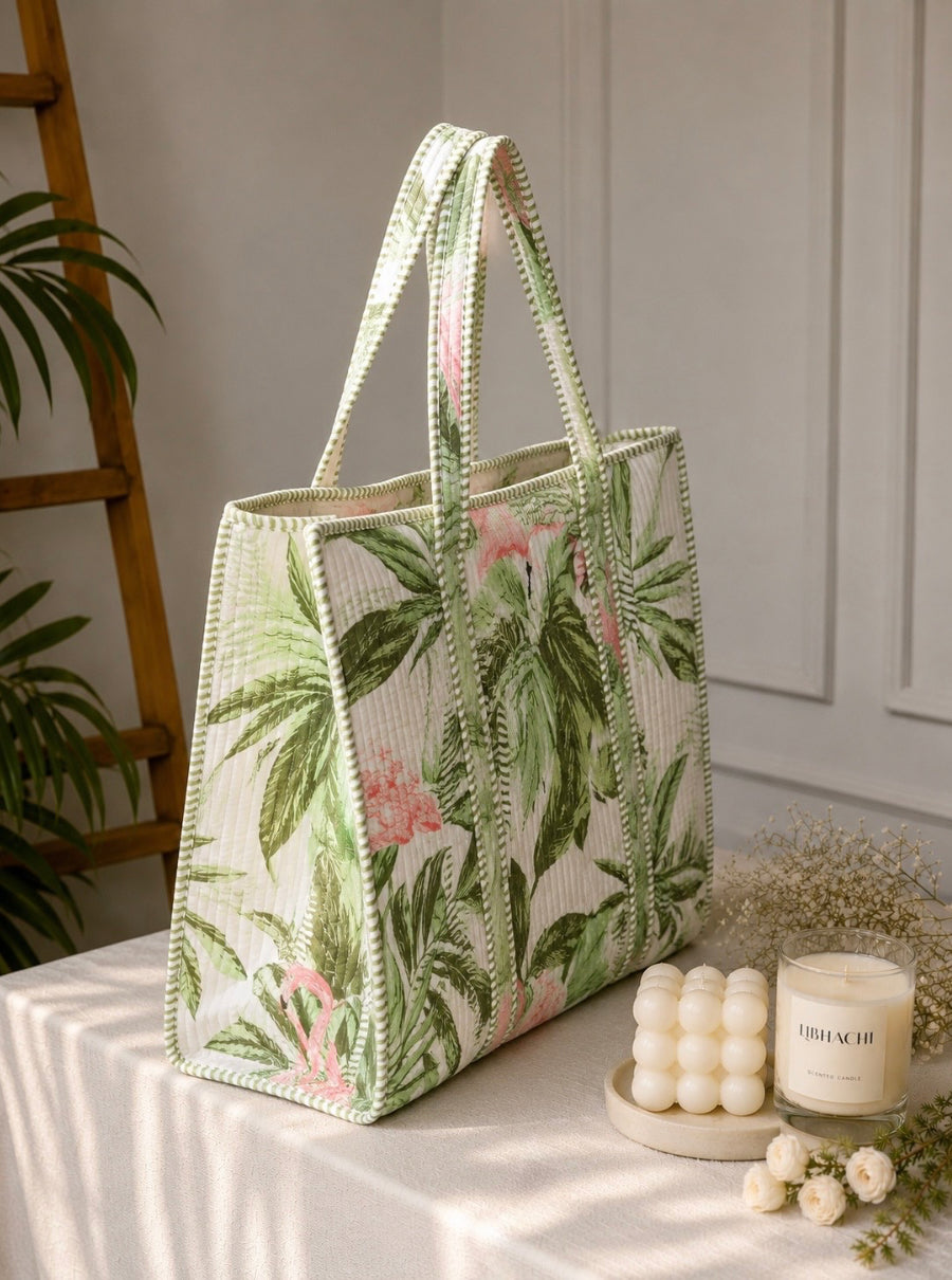 Flamingo Grove Quilted Tote Bag