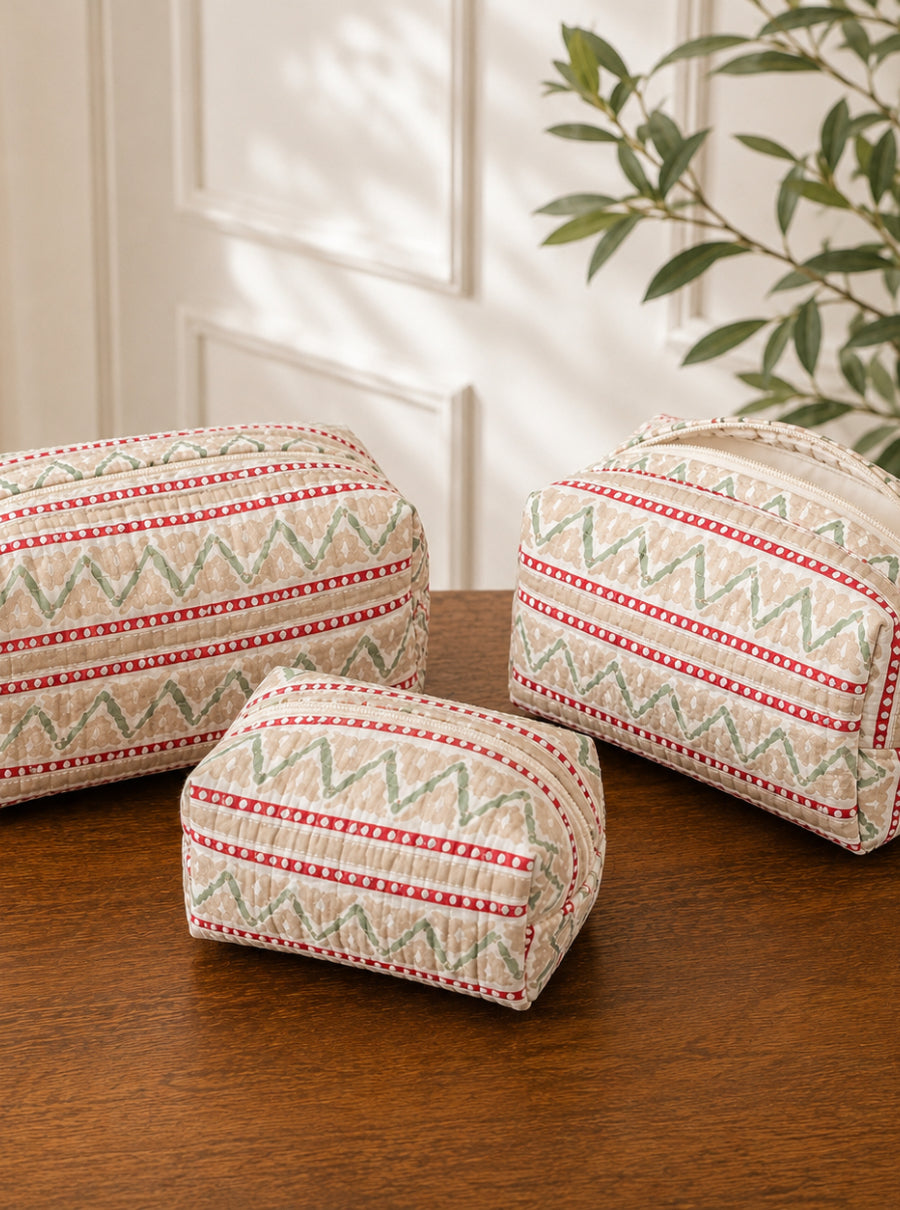 The Desi girl Handblock quilted toiletry pouch set