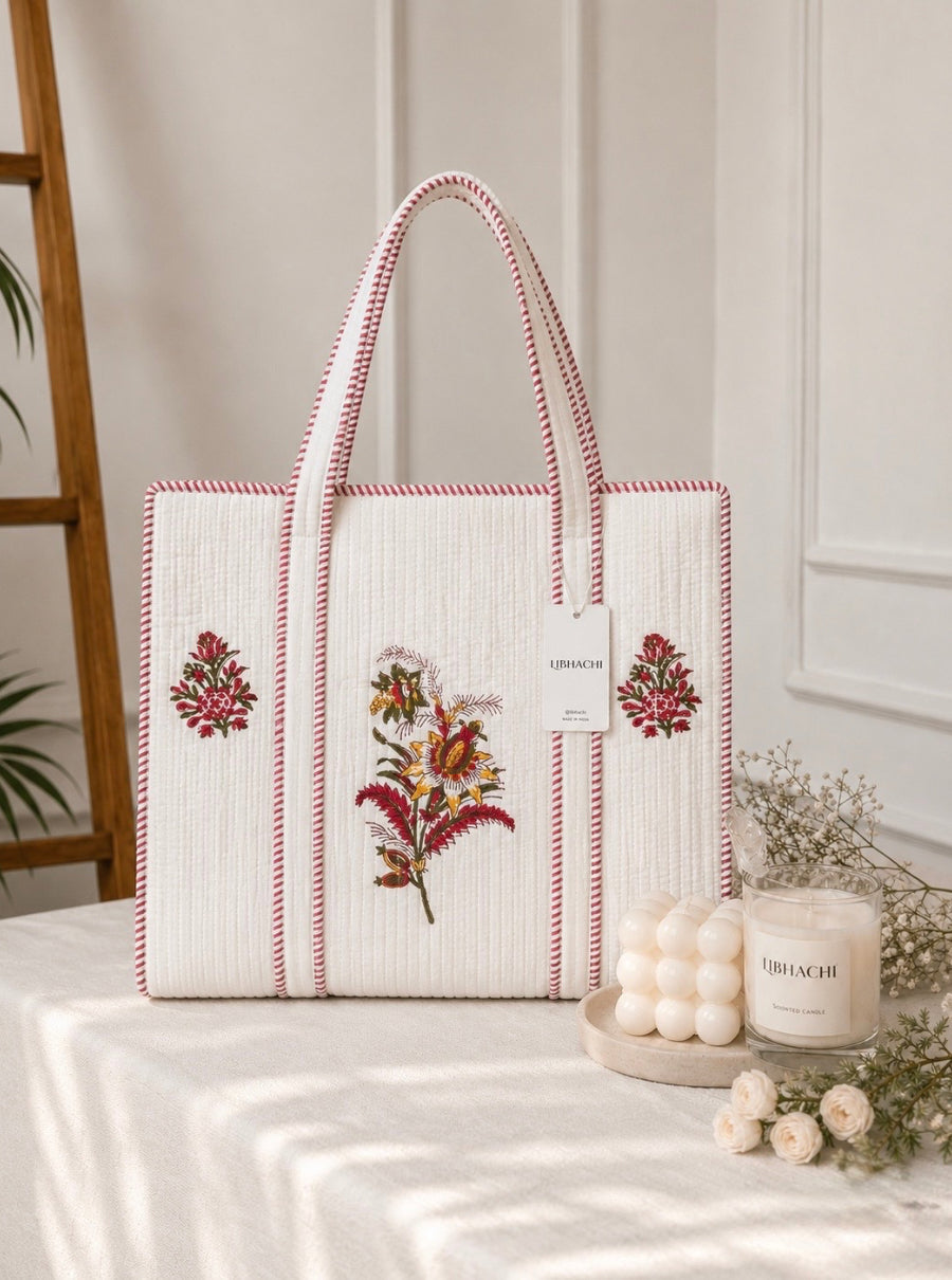 Gulabi Mahal Hand-Block Quilted Tote
