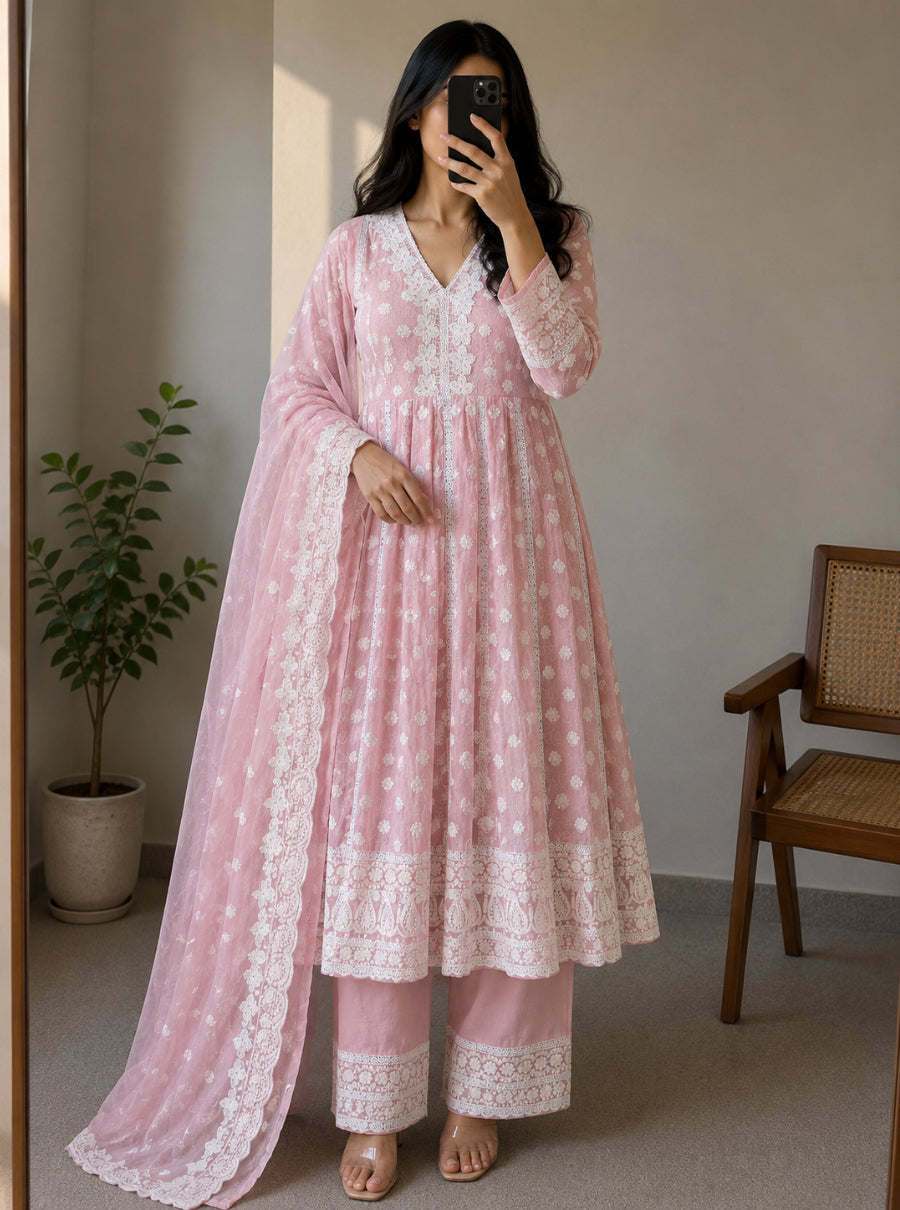RozeBella Chikankari Anarkali Suit Set