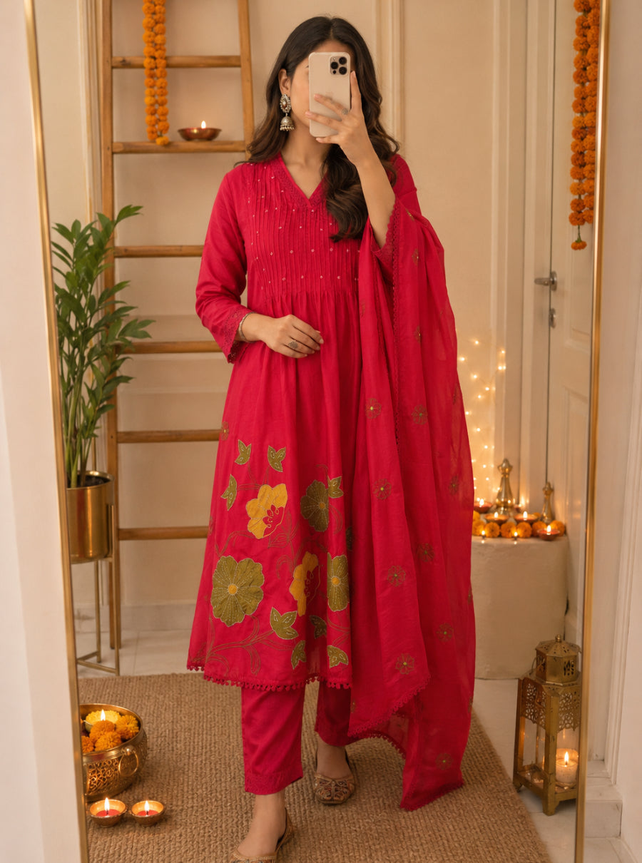 KASHIDA — Mul Chanderi Suit Set