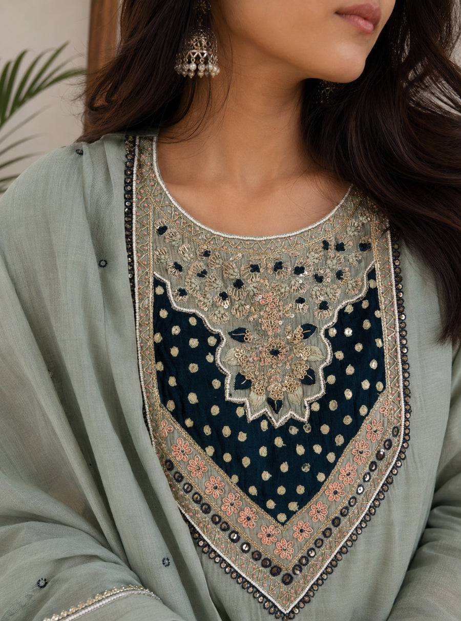 Morpankhi Mul Chanderi A-Line Suit SeT
