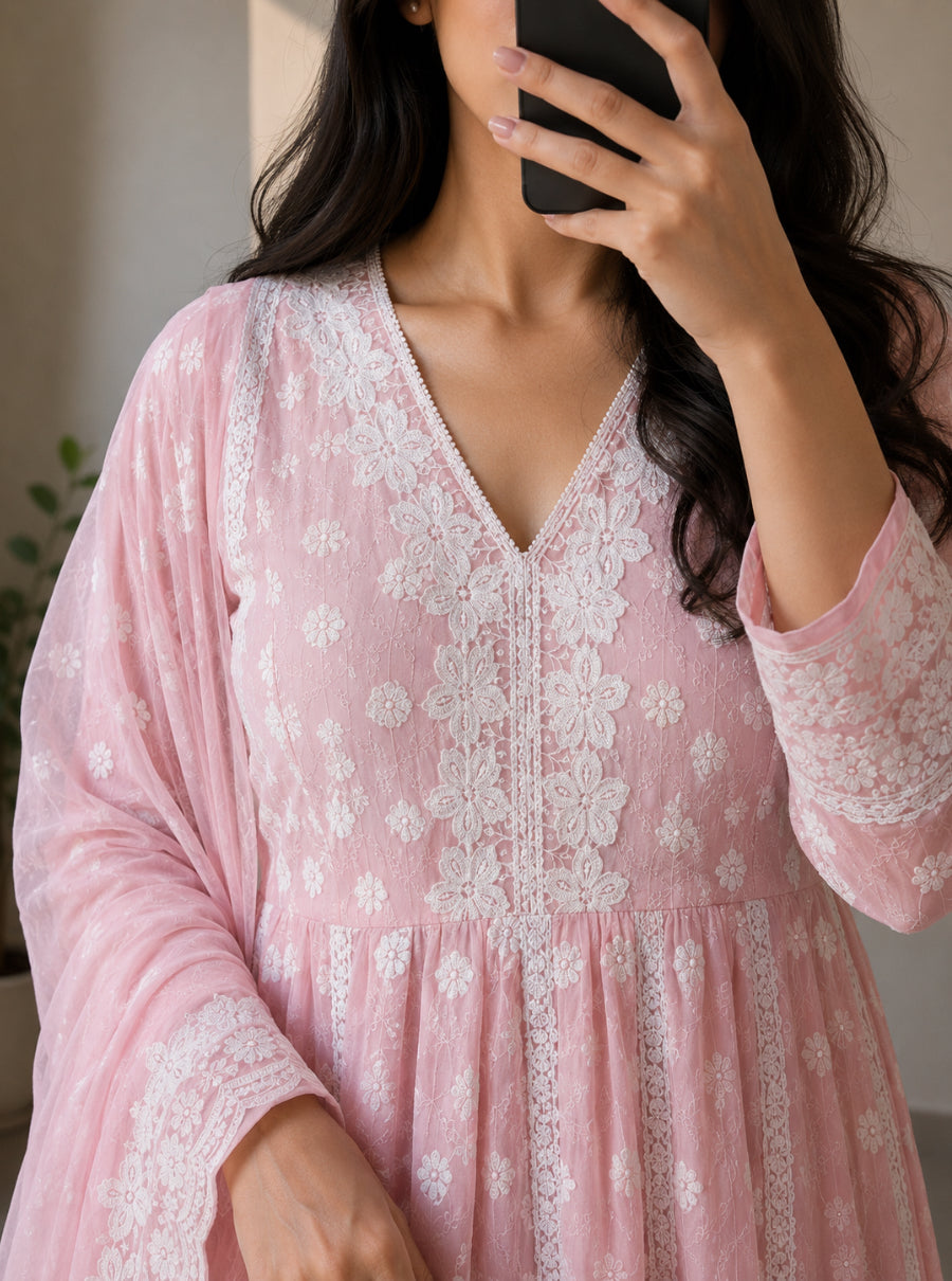 RozeBella Chikankari Anarkali Suit Set