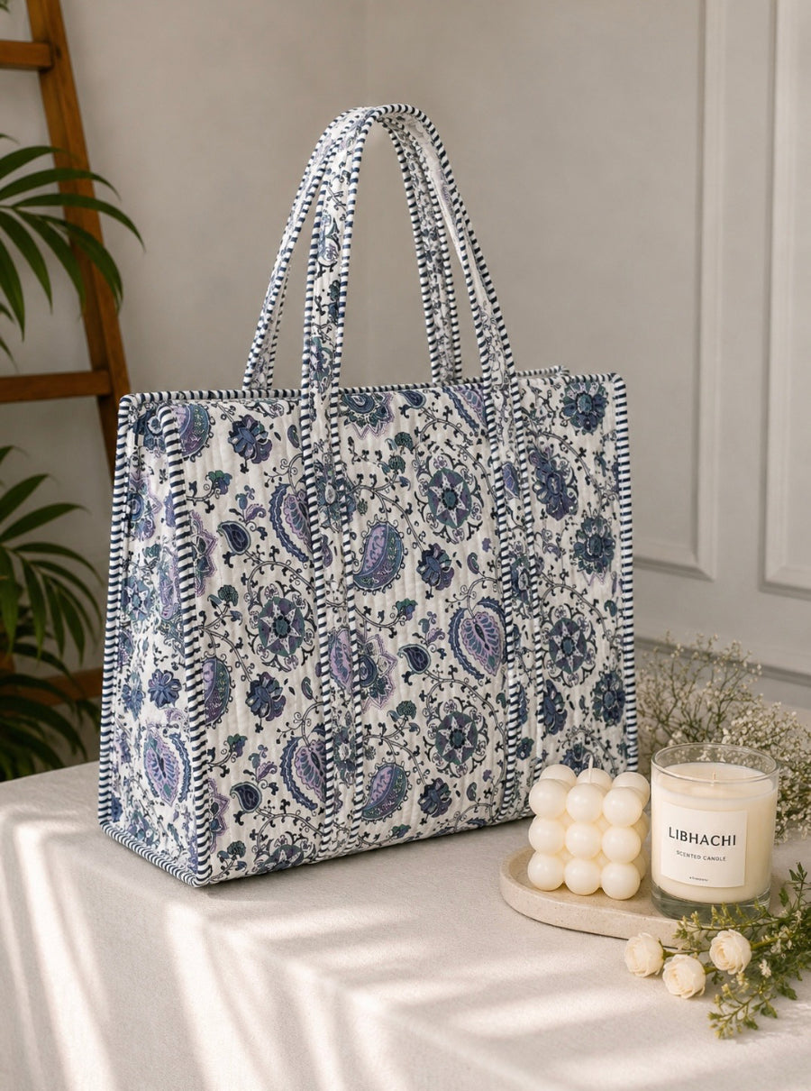 Midnight Paisley Quilted Tote Bag