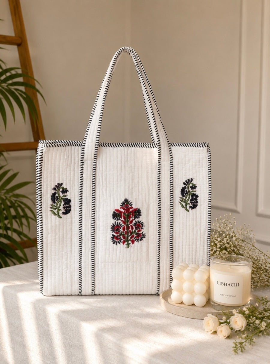 Morpankh Boota Quilted Tote Bag