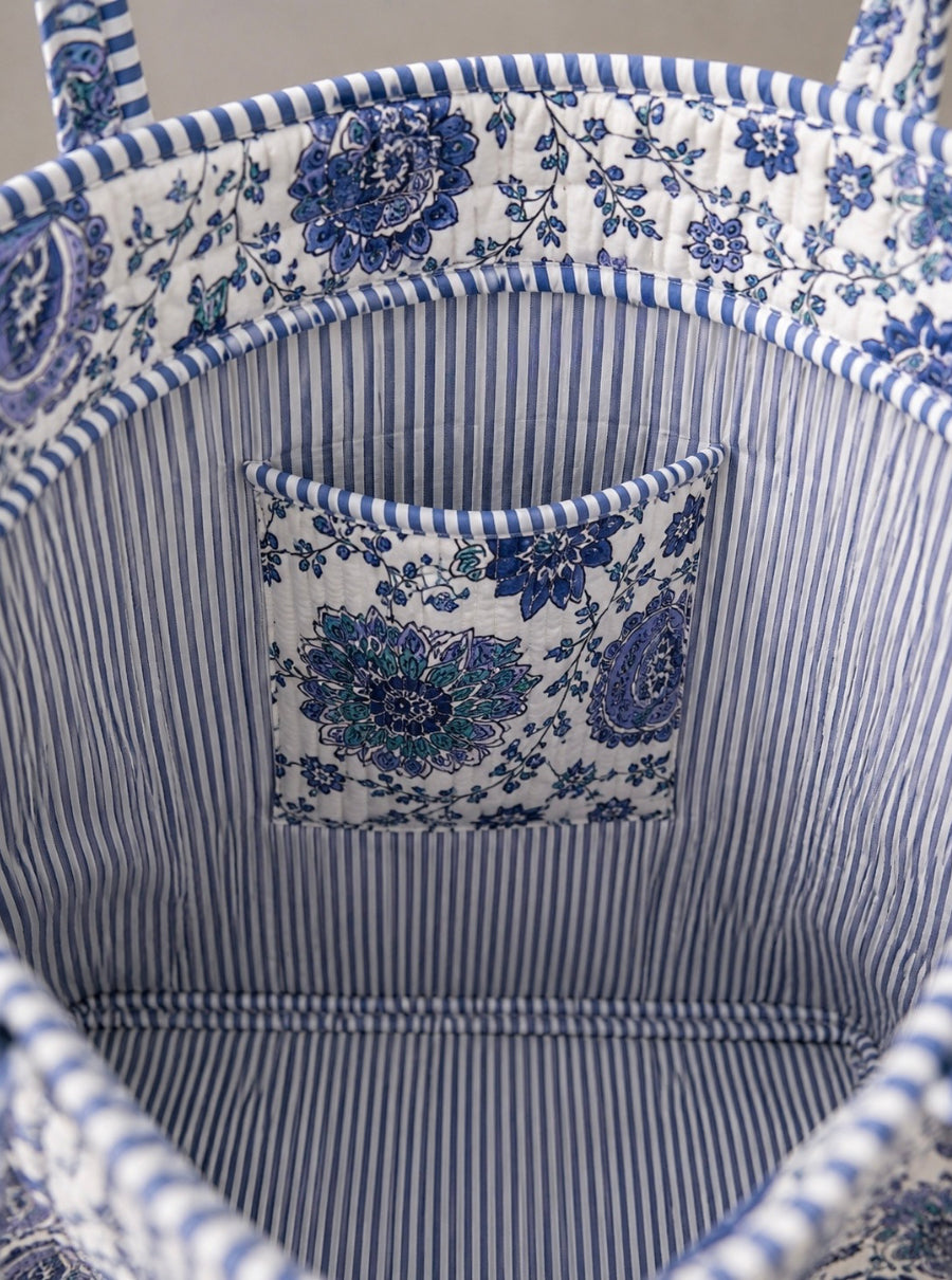 Midnight Paisley Quilted Tote Bag
