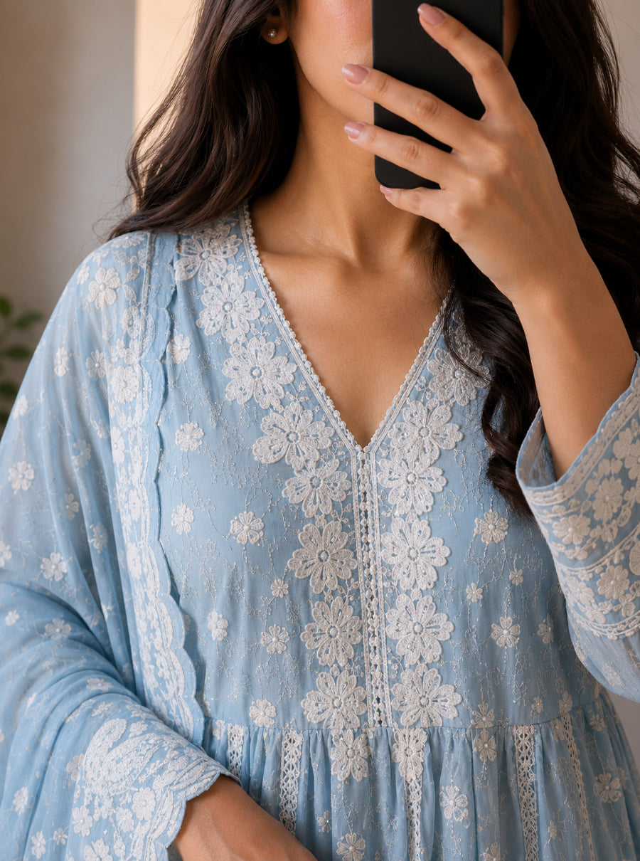 RozeBella Chikankari Anarkali Suit Set