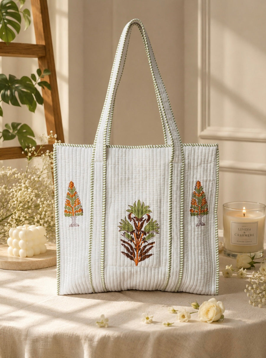 Gulmohar Handblock Quilted Tote Bag