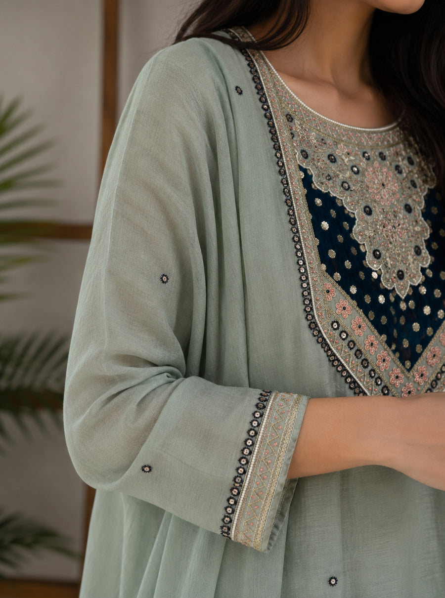 Morpankhi Mul Chanderi A-Line Suit SeT