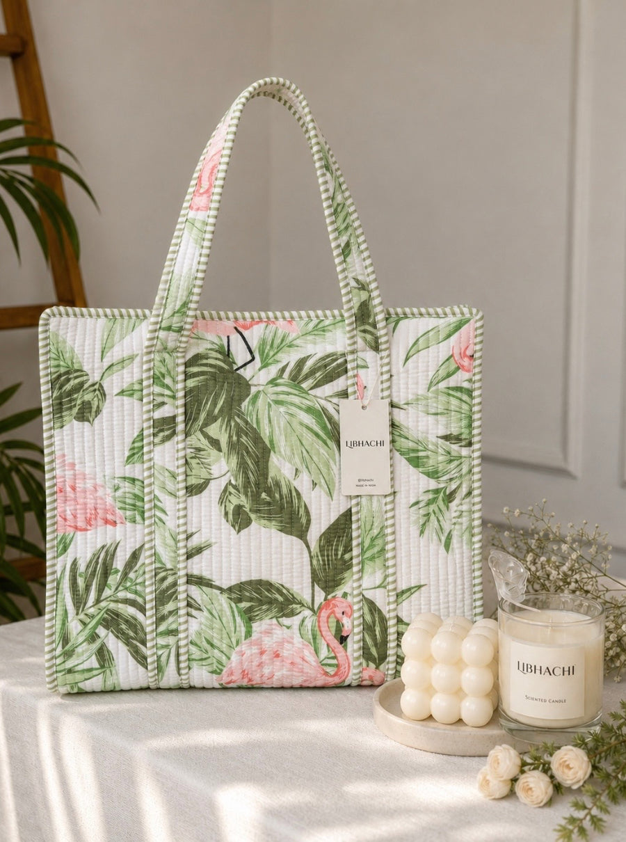 Flamingo Grove Quilted Tote Bag