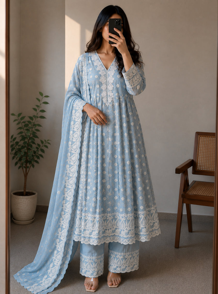 RozeBella Chikankari Anarkali Suit Set