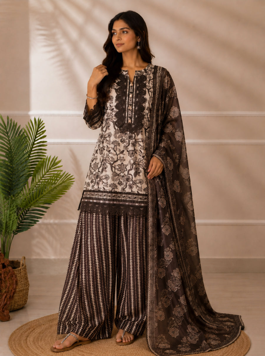 Mocha Mousse Farshi Salwar Suit Set