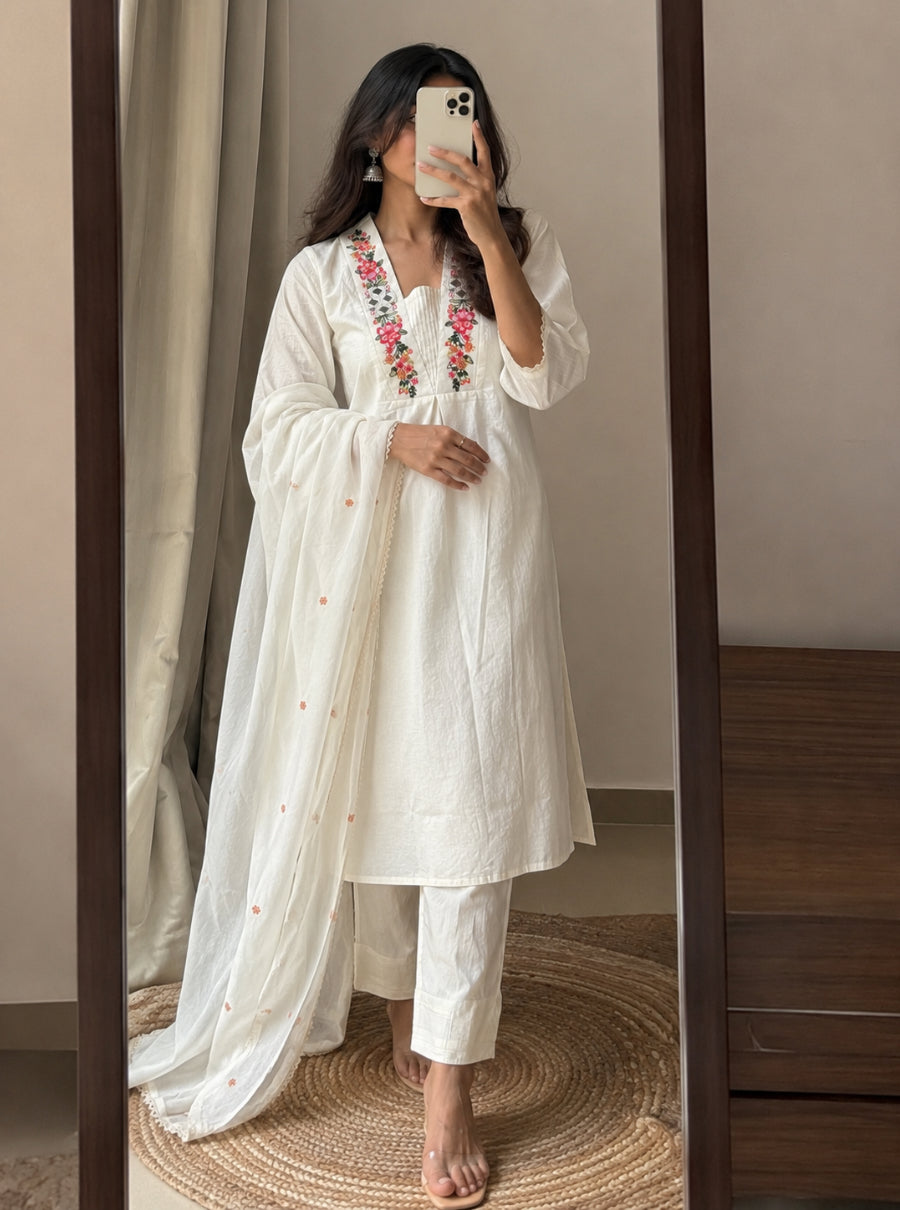 Astera Bloom Mirror Work Cotton Suit Set