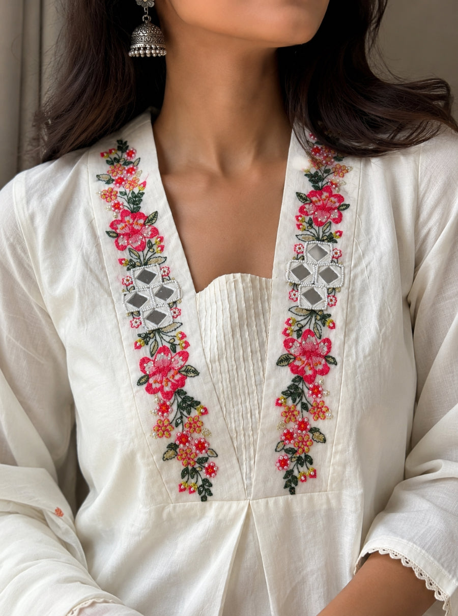Astera Bloom Mirror Work Cotton Suit Set
