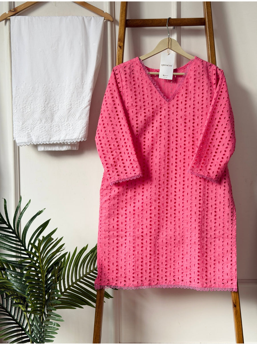 Rosy Reverie Schiffli Farshi Set