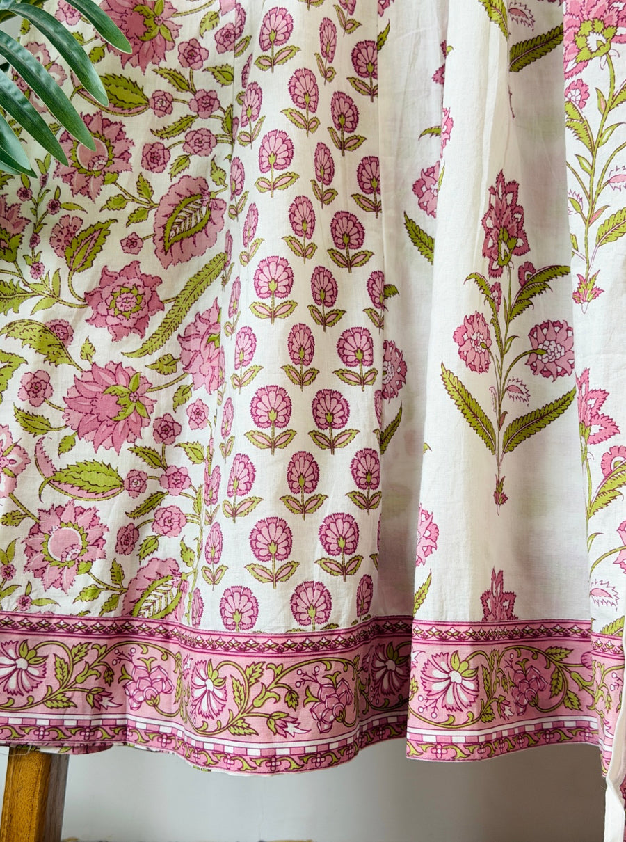 Pink Petals & Pearls – Hand Block Printed Anarkali Suit Set