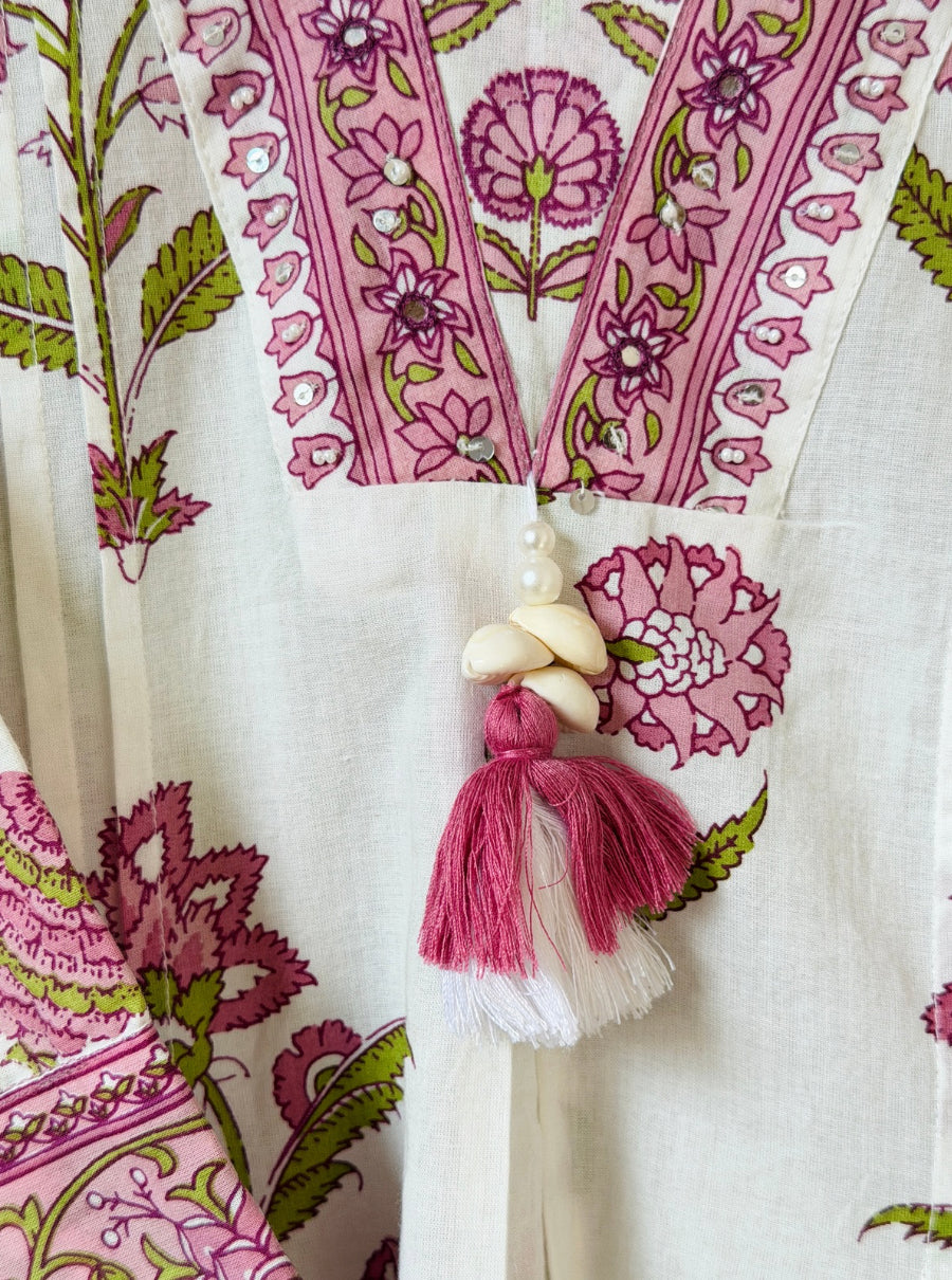 Pink Petals & Pearls – Hand Block Printed Anarkali Suit Set